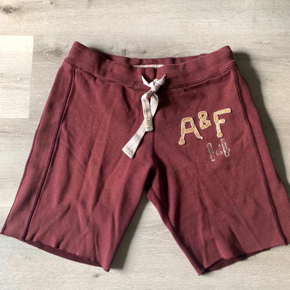 Abercrombie & Fitch Mens Distressed Fleece Sweat Shorts Burgundy Y2K Large